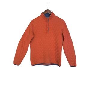 Orvis Quilted Snap Pullover Orange Cotton Blend Long Sleeve Jacket Sweater